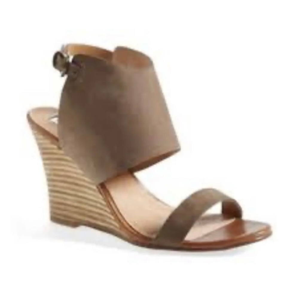 Halogen Taupe Suede Wedge Sandals with Ankle Cuff